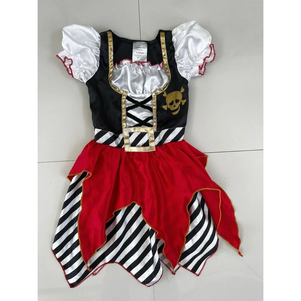 Girls Pirate Costume Buccaneer Princess Dress Halloween Cosplay Dress up 3-4Y